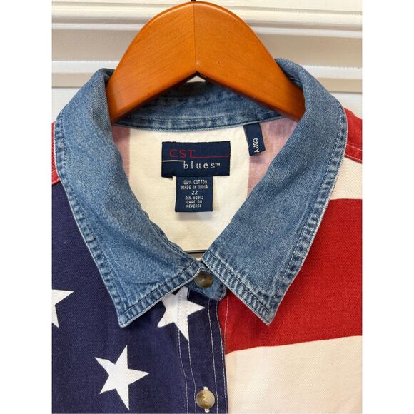 Vintage CST Blues American Flag Print Sleeveless Button Down Shirt sz 22 - Picture 3 of 5